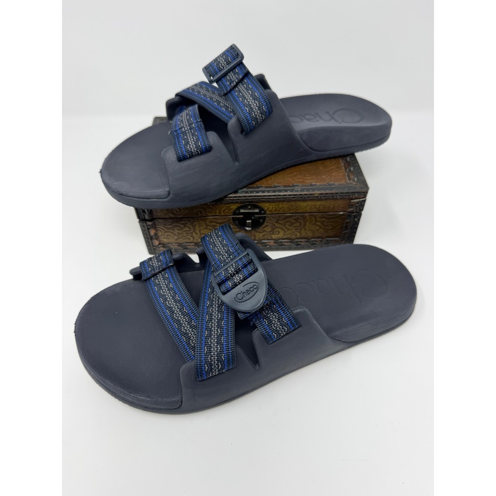 Chaco Chillos Slide Sandals Mens 8 Navy Blue Grey Adjustable Strap Sport Shoes